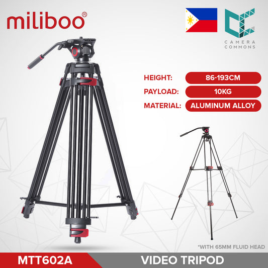 Miliboo MTT602A Professional Aluminum Video Tripod with 65mm Fluid Head and Mid-Level Spreader