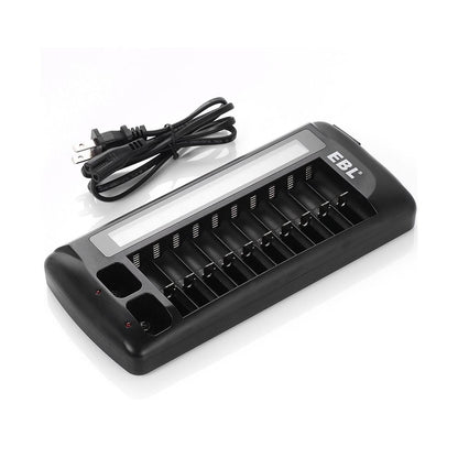 EBL 12 Bay Smart Battery Charger for AA , AAA , 9V , Ni-MH , Ni-CD , Li-On Rechargeable Batteries LiOn NiMH NiCD Camera Commons PH