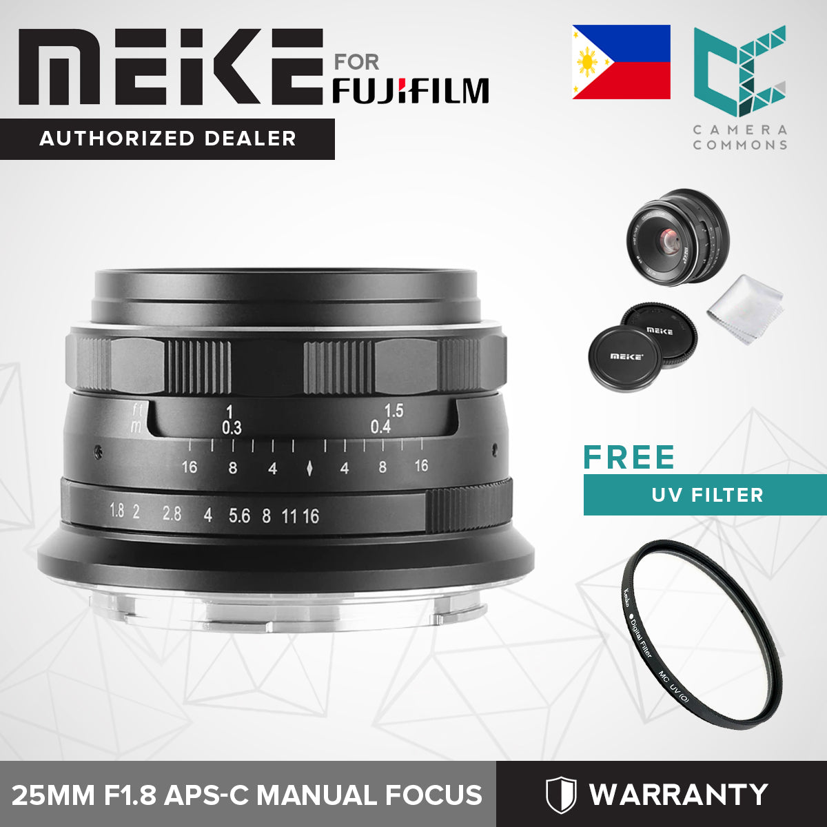 MEIKE 25mm f/1.8 Wide Angle Manual Lens for Fujifilm Mirrorless Camera X Mount