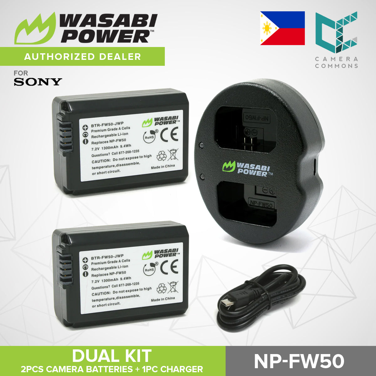 Wasabi Power NP-FW50 Dual Kit Battery Charger for Sony Cameras NPFW50