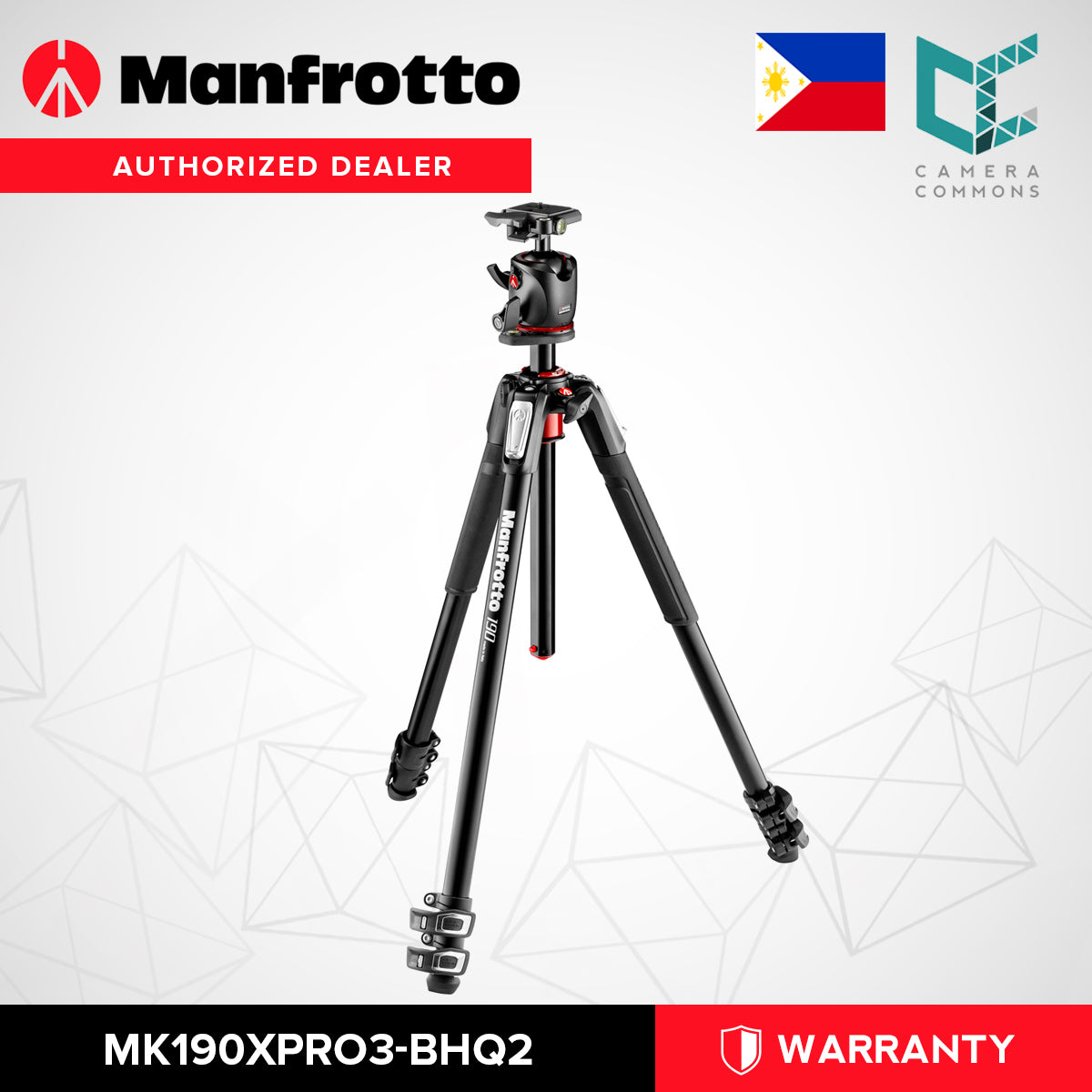 Manfrotto MK190XPRO3-BHQ2 Aluminum Tripod with XPRO Ball Head and 200PL QR Plate