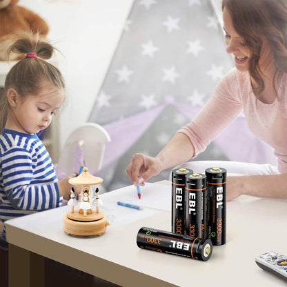 EBL USB Rechargeable Lithium AA Batteries - 1.5V 3300mWh Long Lasting Rechargeable Double A Li-ion Batteries with Micro Charging Cable - Quick Charge in 2 Hours (4 Pack)