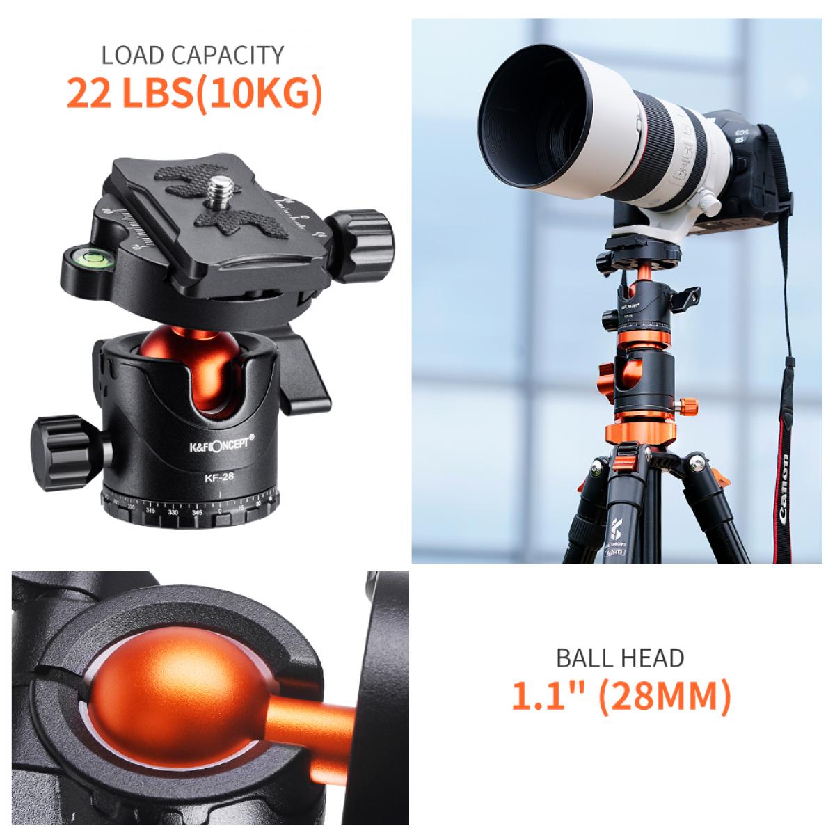 K&F Concept SA254T3 Aluminum Portable Travel Tripod 22lbs/10kg Load for DSLR Cameras KF09.096