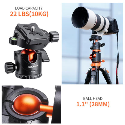 K&F Concept SA254T3 Aluminum Portable Travel Tripod 22lbs/10kg Load for DSLR Cameras KF09.096
