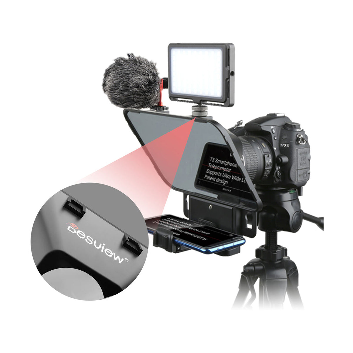 Desview T3 Teleprompter Desview T2 Broadcast Teleprompter 2021 New Model for Phone Tablet DSLR Cameras, More Flexible Phone Tablet Holder, Support Wide Angle Lens, Simple Smaller Portable Easy to Use