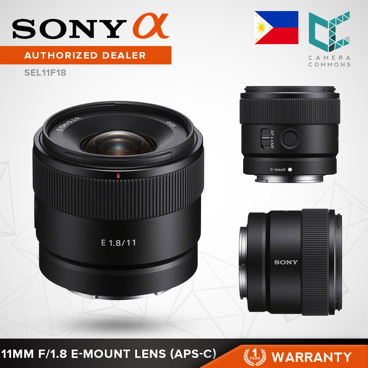 Sony E 11mm f/1.8 Lens E-Mount APS-C Mirrorless Wide-Angle Vlog Lightweight Portable SEL11F18
