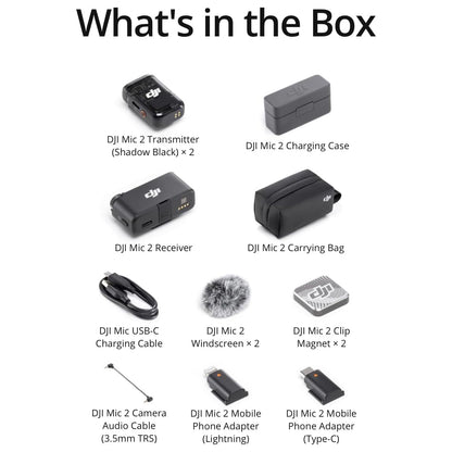 DJI Mic 2 (2 TX + 1 RX + Charging Case) Pocket-Sized Pro Audio All-in-one Wireless Microphone Noise Cancelling