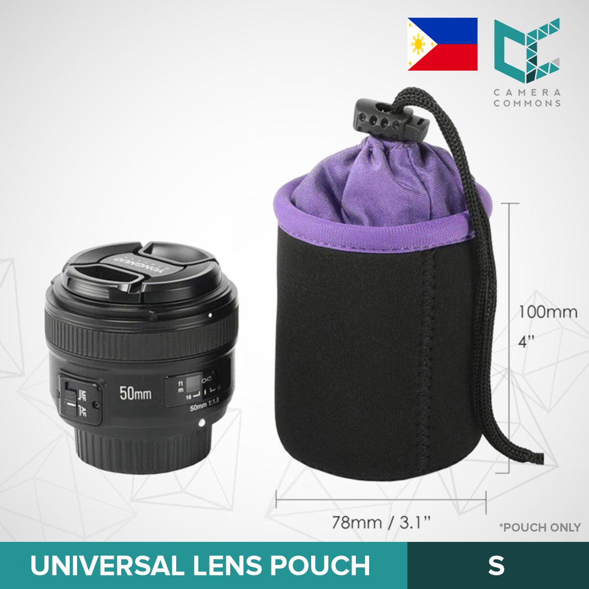 Universal Lens Pouch Photo Protective Soft Neoprene Black Purple for DSLR Camera