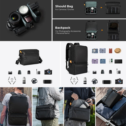 K&F Concept KF13.129 Alpha Collapsible Camera Bag 2 Way 22L for Photographers Business Trip Travel Everyday Bags Black