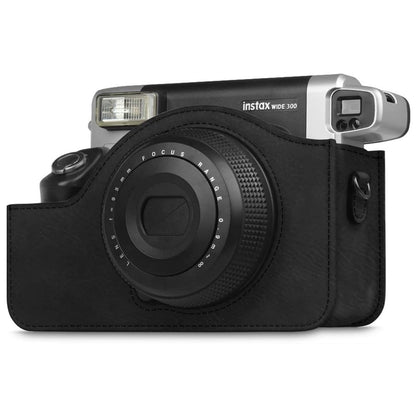 Leather Bag Case Cover Pouch Protector Shoulder Strap Black for Fujifilm Instax Wide 300 Instant Print Camera