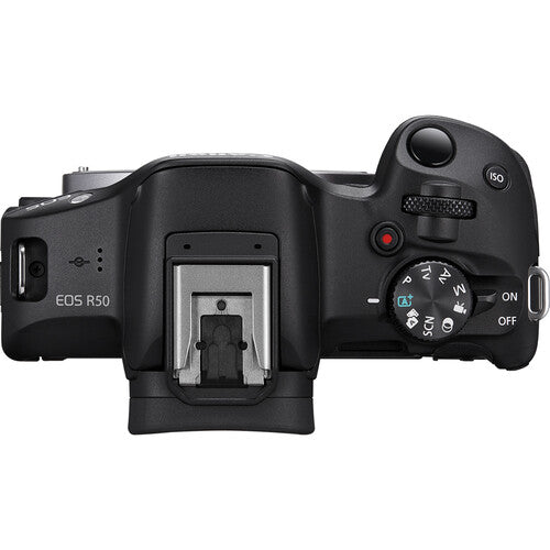 Canon EOS R50 Mirrorless Camera with 18-45mm Lens Black White APS-C 4K 30p DIGIC X Vertical Movie Mode