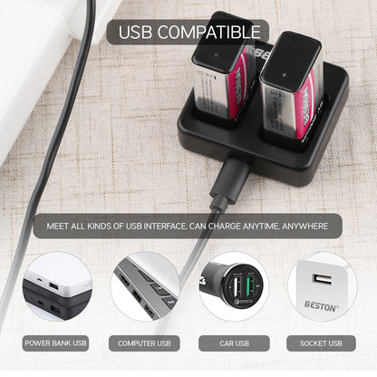 Beston M7005 2-Bay Battery Charger for 9V Rechargeable Lithium Battery