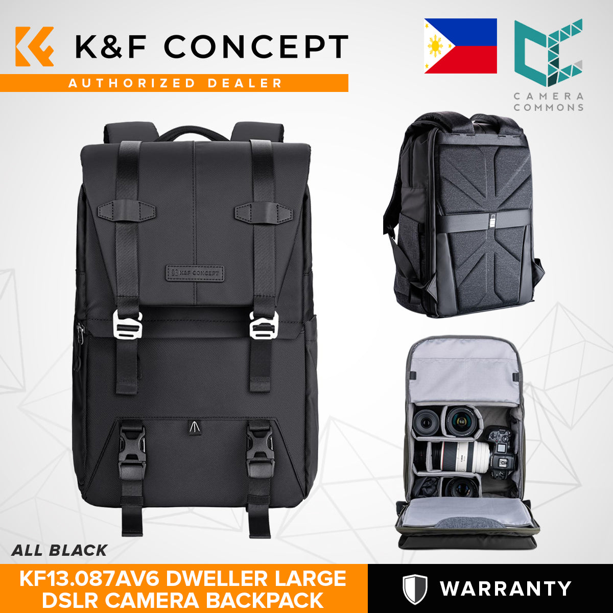 K&F Concept Dweller Black Professional DSLR Camera Bag Backpack 15.6" with Rain Cover KF13.087AV KF13.087AV5