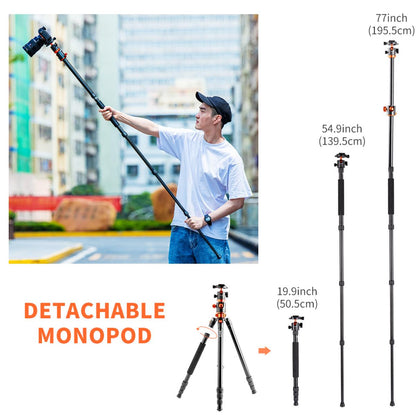 K&F Concept SA254T3 Aluminum Portable Travel Tripod 22lbs/10kg Load for DSLR Cameras KF09.096