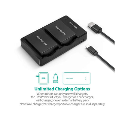 RAVPower LP-E8 Camera Battery Charger with 2pcs Batteries Set for Canon Cameras LPE8