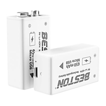 BESTON 9V Rechargeable Batteries, 650mAh Li-ion Rechargeable 9 Volt Battery with Micro USB Charging Port
