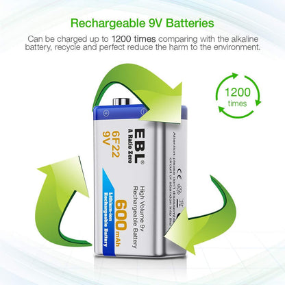 EBL 9V 600mAh Rechargeable battery - Lithium Ion