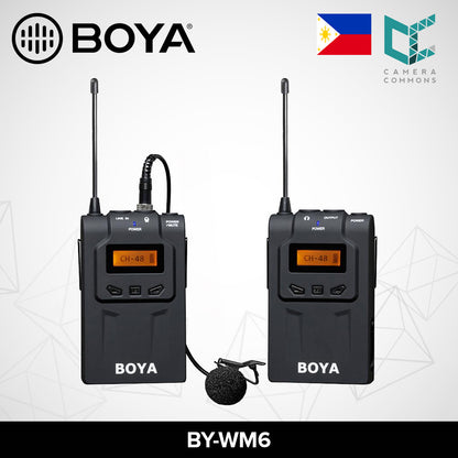 BOYA BY-WM6 UHF Professional Wireless Omnidirectional Lavalier Lapel Microphone System 48 Optional Channels for DSLR ENG EFP DV Video Camera