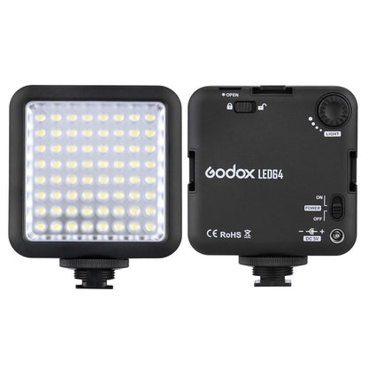 Godox LED64 Portable & Dimmable Continuous On Camera LED Panel Video Light for DSLR Cameras & Camcorders