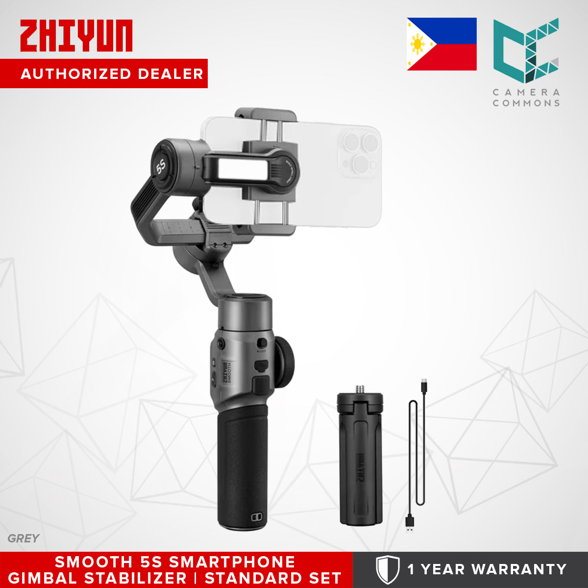 CLEARANCE Zhiyun Smooth 5S Smartphone Gimbal Stabilizer 3-Axis White Grey
