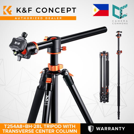 K&F Concept T254A8 + BH-28L (SA254T1) 4 Section Tripod Lightweight Monopod with Transverse Center Column