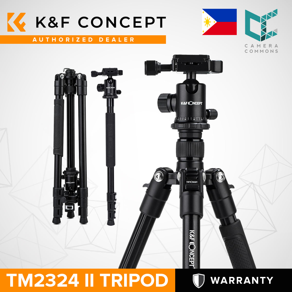 K&F Concept TM2324 II Foldable Lightweight Aluminum Tripod Travel Professional Photography Tripod for Mirrorless DSLR Cameras TM2324II - KF09.040