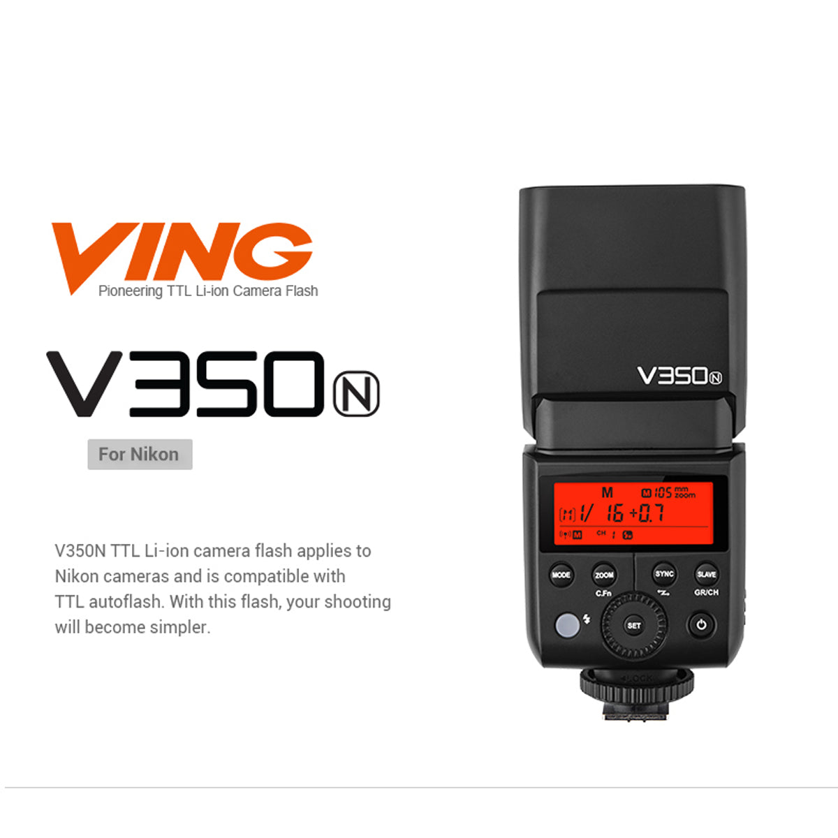 Godox V350N Li-On Camera Flash for Select Nikon Cameras V350