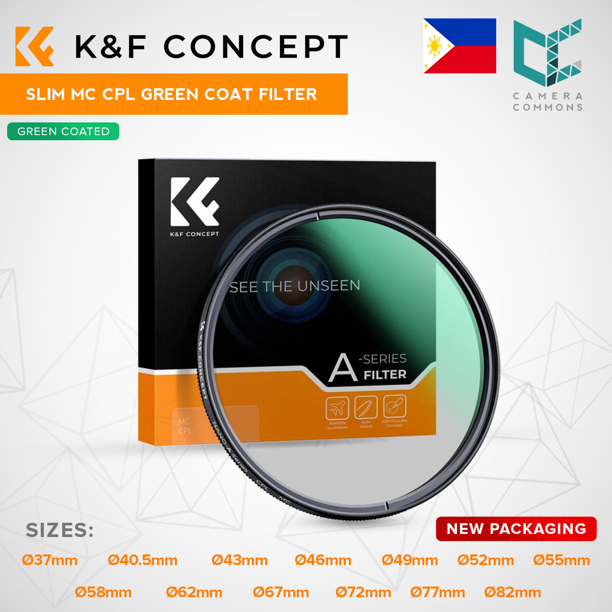 CLEARANCE K&F Concept MC CPL Filter Slim Green Multi Coated Optical Glass 37mm-82mm A Series