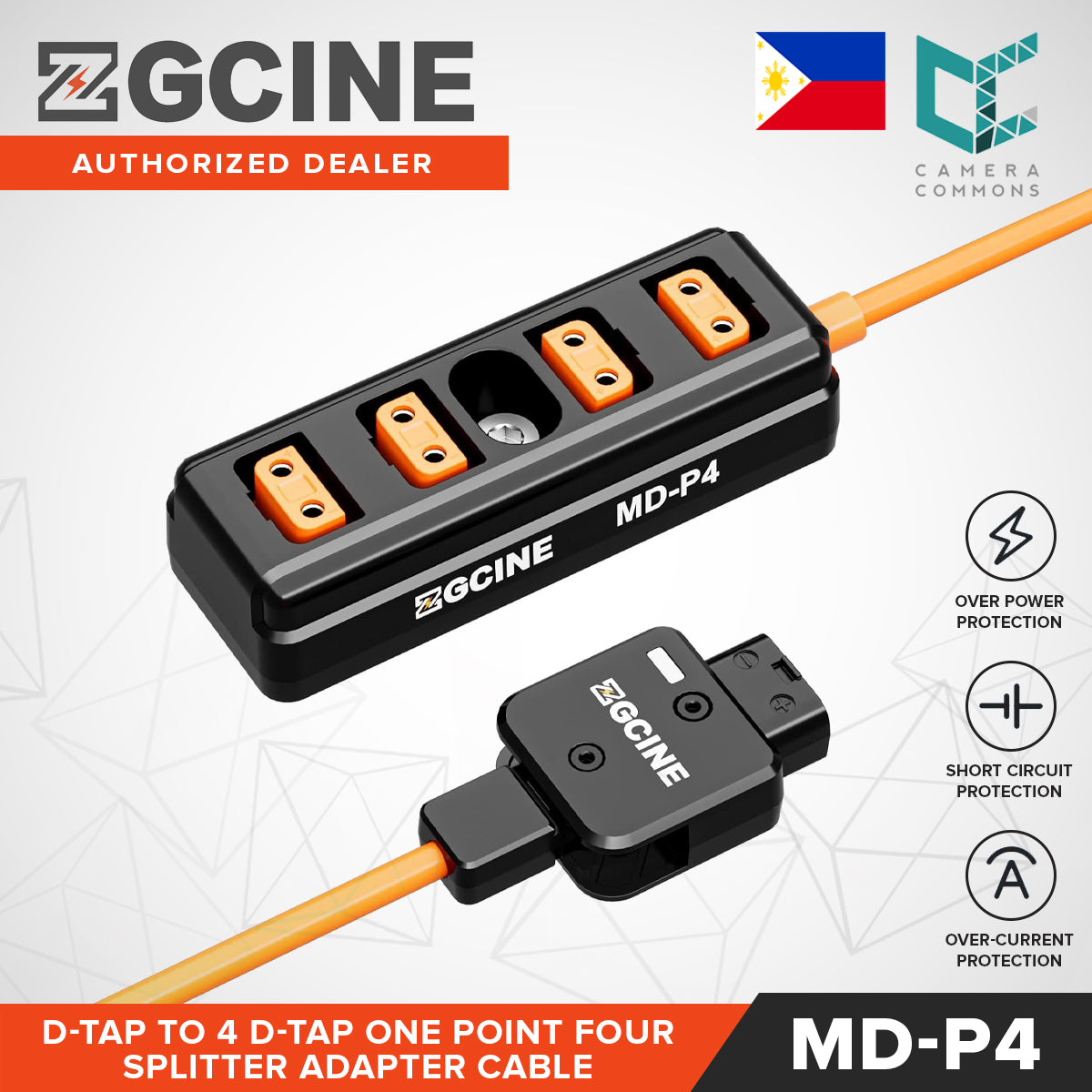 ZGCINE MD-P4 Male D-Tap to 4-Port Female D-Tap One Point Four Splitter Adapter Cable 60cm 150W