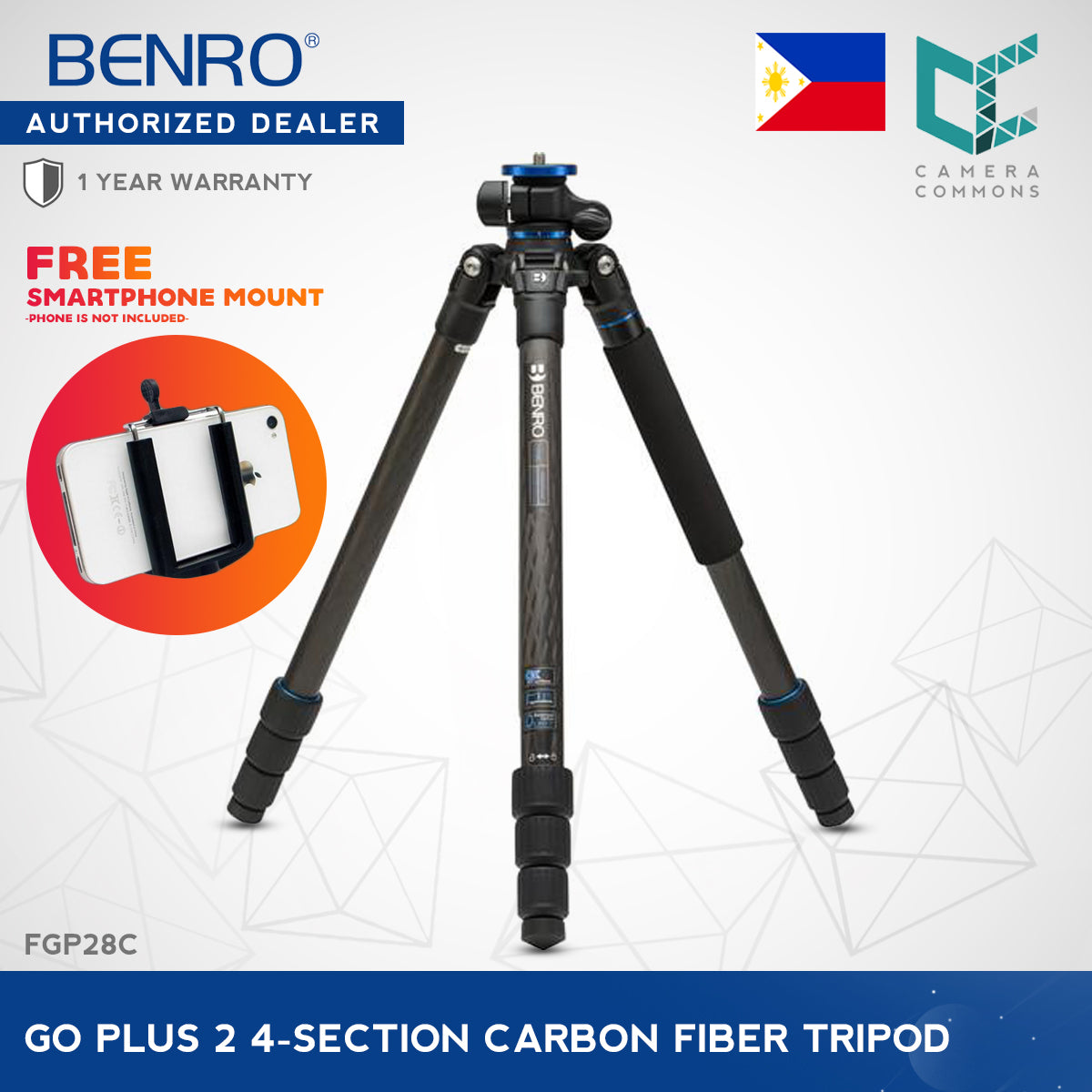 Benro FGP28C Go Plus 4-Section Carbon Fiber Travel Tripod
