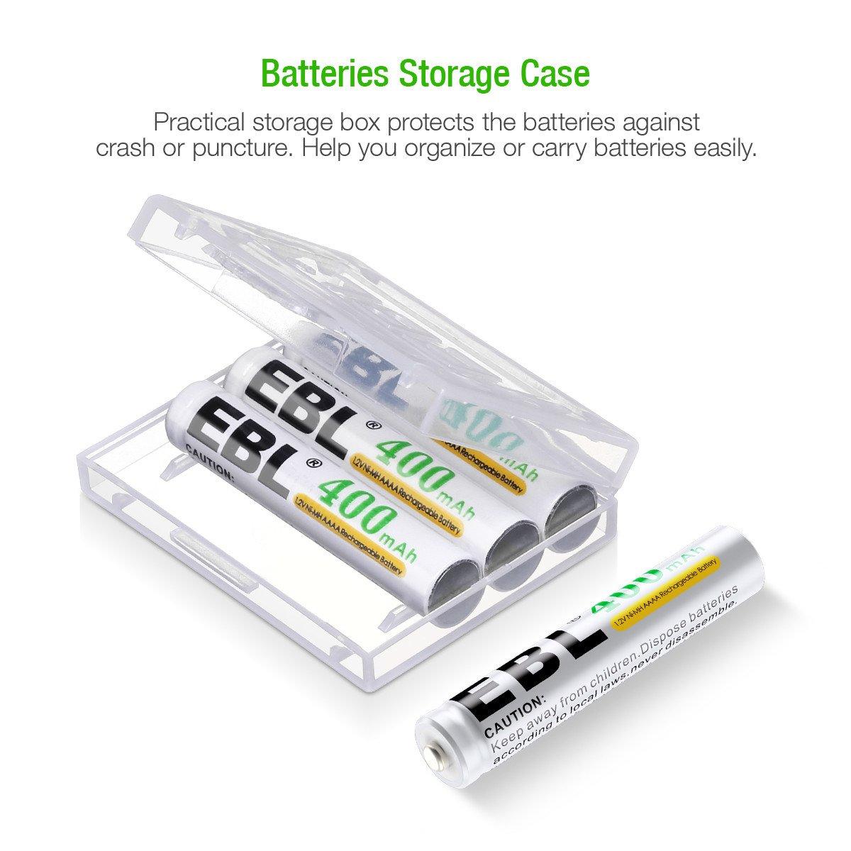 EBL 4 Pack 1.2V AAAA Size 400mAh Rechargeable battery - Ni-MH NiMH Camera Commons PH 400 Mah