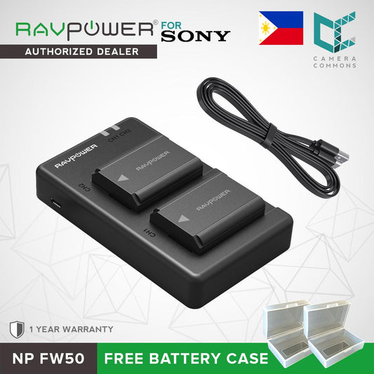 RAVPower NP-FW50 Camera Battery Charger with 2pcs Batteries Set for Sony Cameras NPFW50