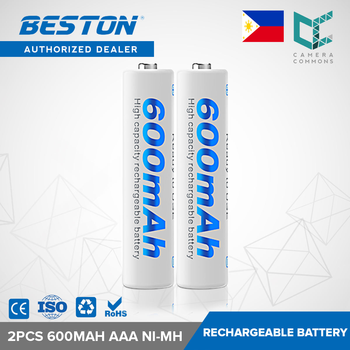 Beston 2pcs Pack AAA 600mAh Ni-MH Rechargeable Batteries
