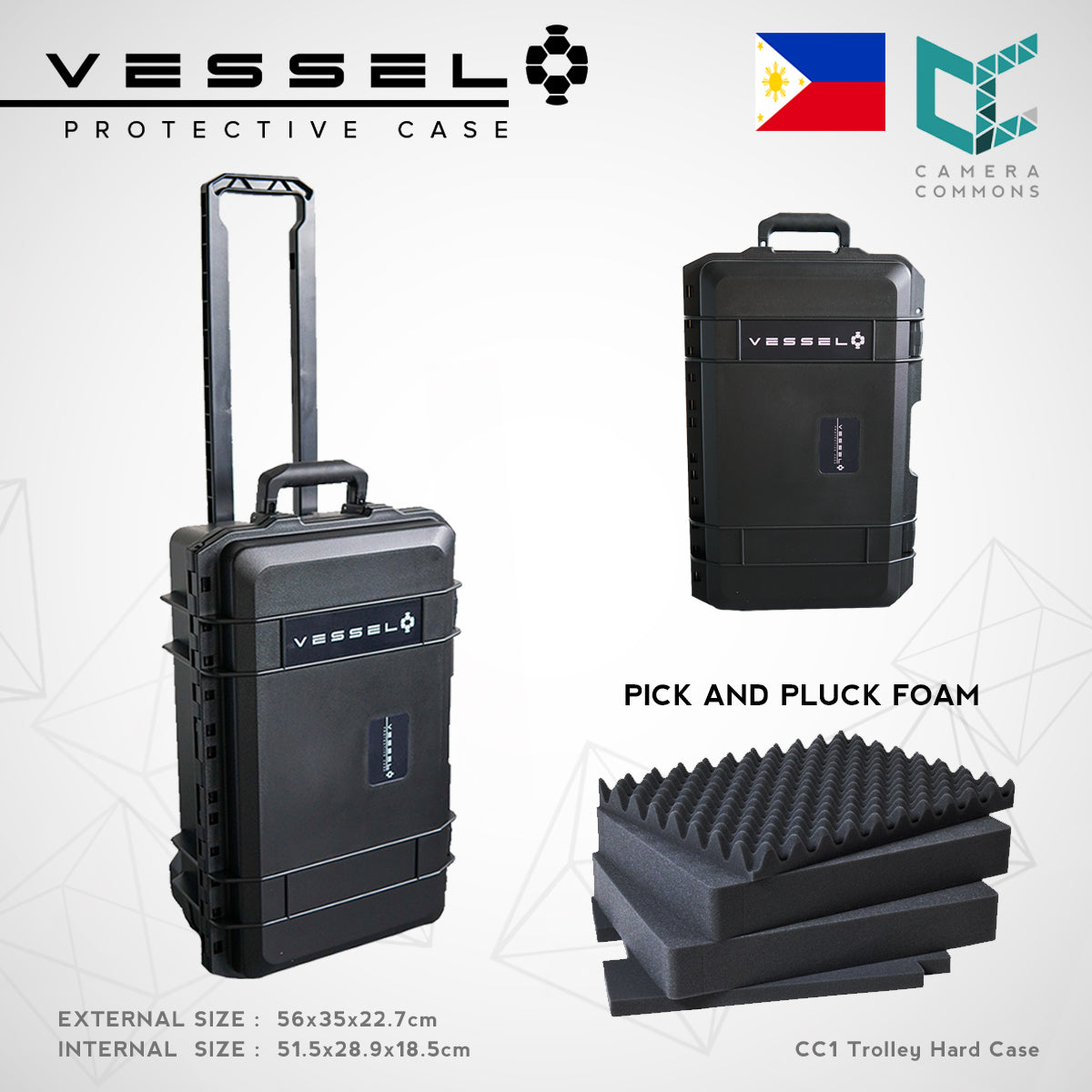 VESSEL CC1 Trolley Hard Case Camera Photography Equipment Case with Wheels (Black)