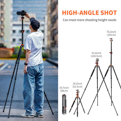 K&F Concept SA254T3 Aluminum Portable Travel Tripod 22lbs/10kg Load for DSLR Cameras KF09.096