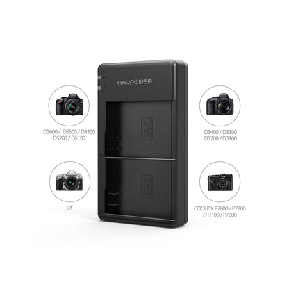 RAVPower EN-EL14 Camera Battery Charger with 2pcs Batteries Set for Nikon Cameras ENEL14