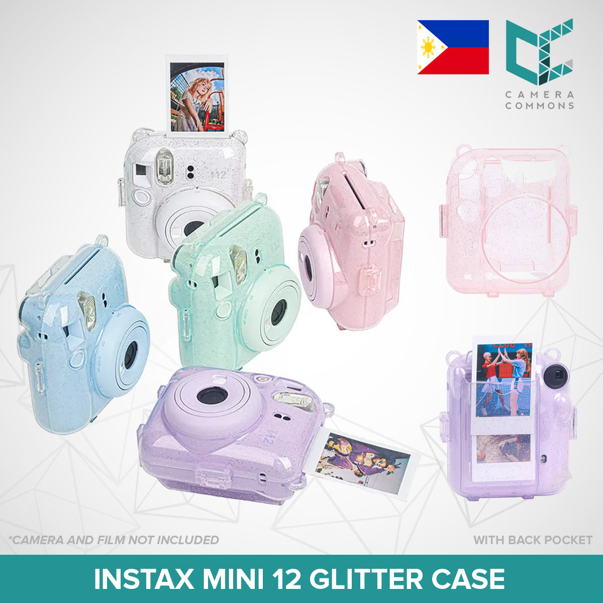 Clear Glitter Case for Fujifilm Instax Mini 11 Mini 12 Camera Transparent Protective Crystal Cover