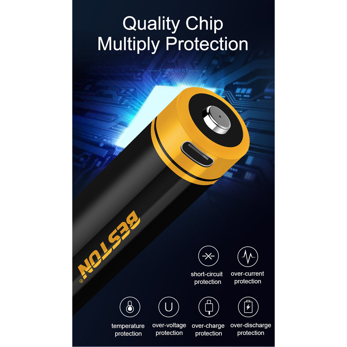 Beston 1pc 21770 77T-50 Type C 5000mah Li-ion Rechargeable Battery Two Way Plug In Black Yellow 77T50