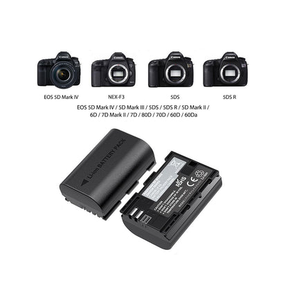 RAVPower LP-E6 Camera Battery Charger with 2pcs Batteries Set for Canon Cameras LPE6