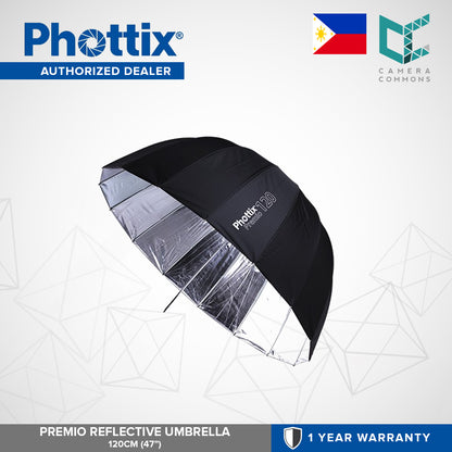 CLEARANCE Phottix Premio Reflective Umbrella 120cm / 47 Inches - Black and Silver (85373 , PH85373) Photography Studio Lighting