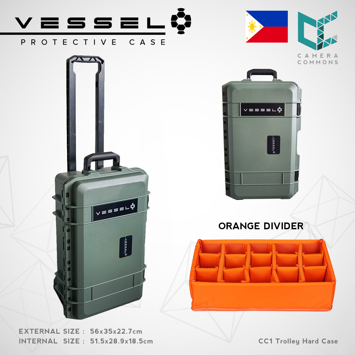 VESSEL CC1 Trolley Hard Case Camera Photography Equipment Case with Wheels (Black)