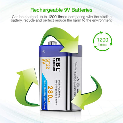 EBL 9V 280mAh Rechargeable battery - Ni-MH - Camera Commons PH
