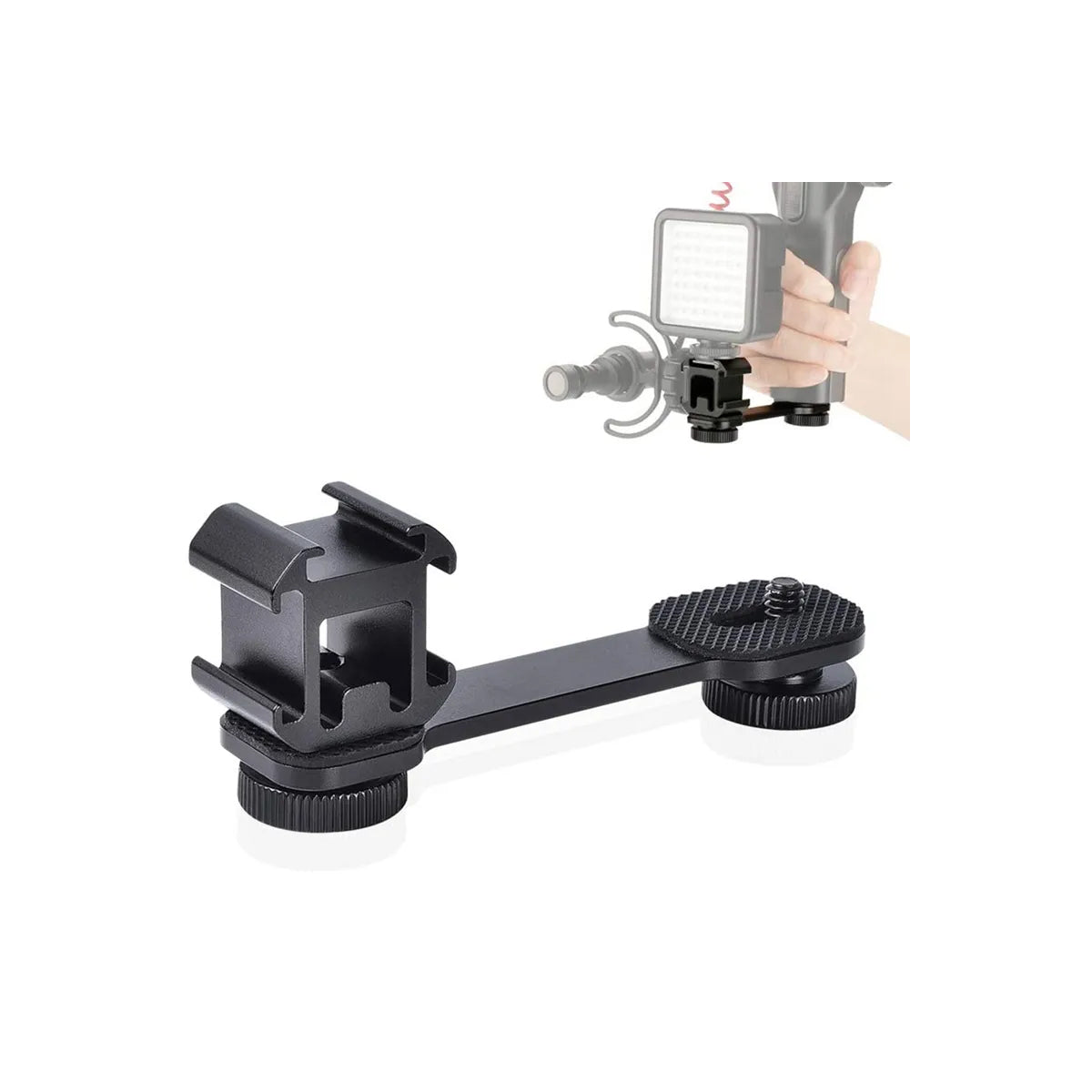 STUDIOMATE Triple Cold Shoe Mount Universal Extension Bar Bracket Holder Adapter 1/4" Screw Coldshoe for LED Video Light DSLR Phone Gimbal Stabilizer Microphone