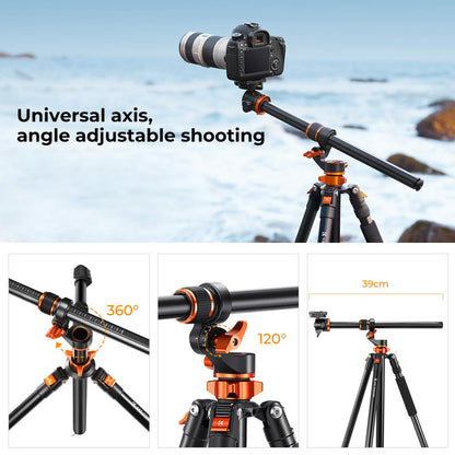 K&F Concept T254A7+BH-28L 90 inch/2.3m Tripod Reversible Detachable Monopod Transverse Center Column KF09.119