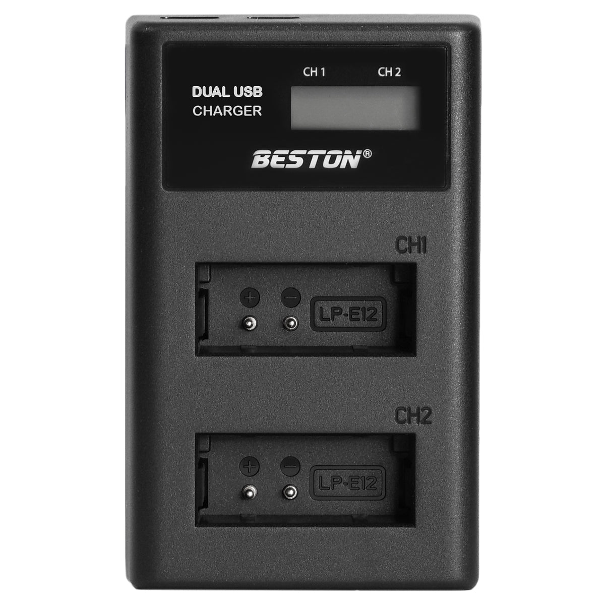 BESTON LP-E12 LCD Dual USB Charger (Micro USB Type-C) for Canon Camera Batteries LPE12