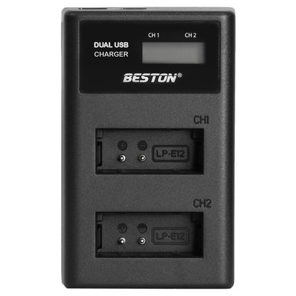 BESTON LP-E12 LCD Dual USB Charger (Micro USB Type-C) for Canon Camera Batteries LPE12