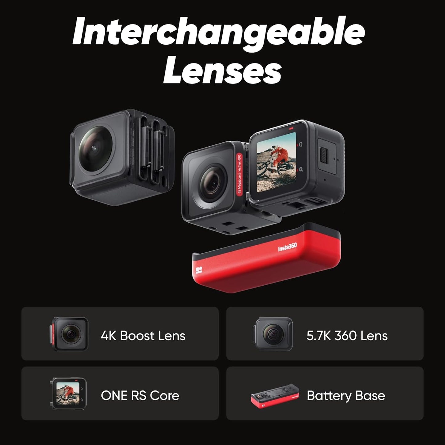 Insta360 ONE RS Twin Edition Action Camera 2 in 1 Interchangeable 4K Lens and 360 Lens
