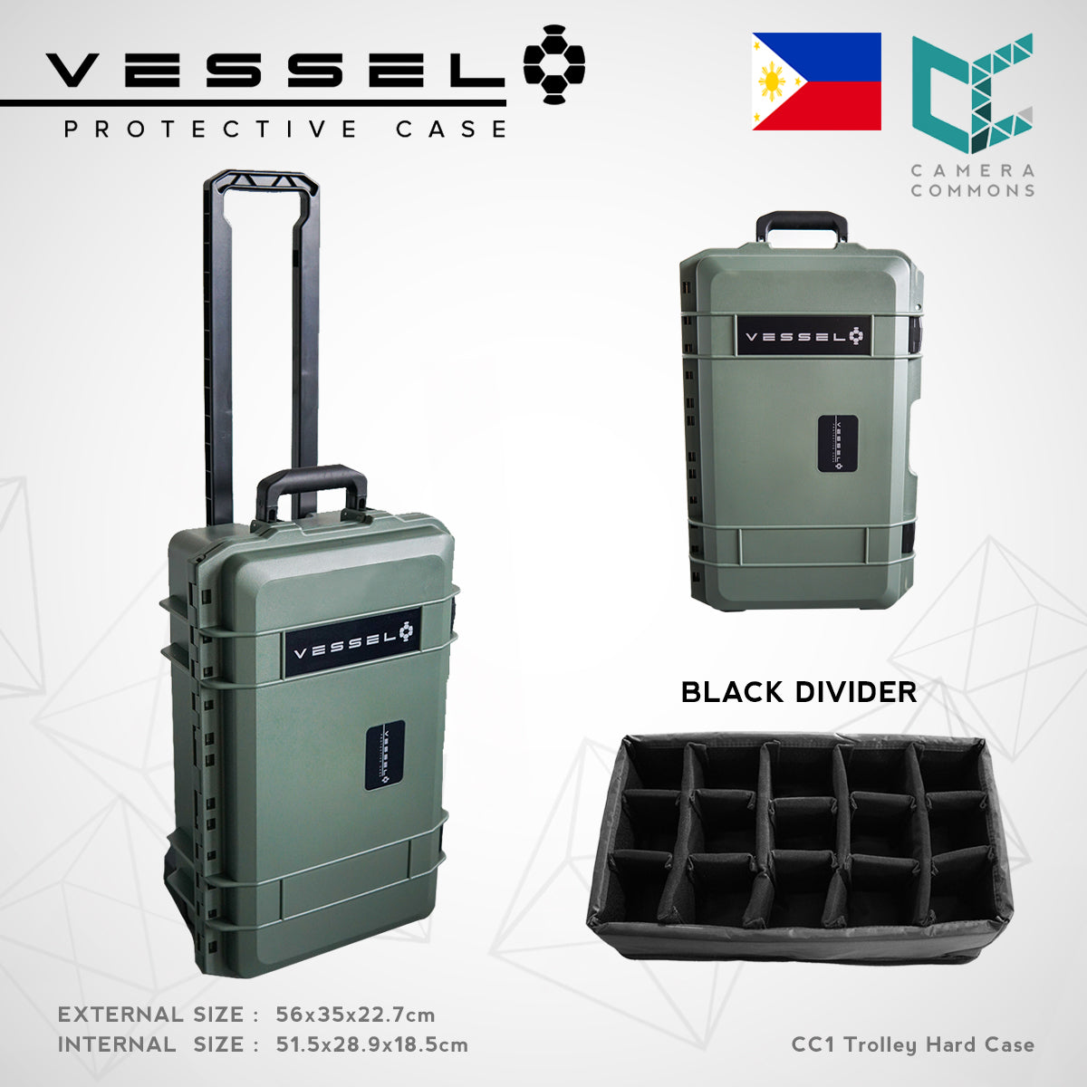VESSEL CC1 Trolley Hard Case Camera Photography Equipment Case with Wheels (Black)