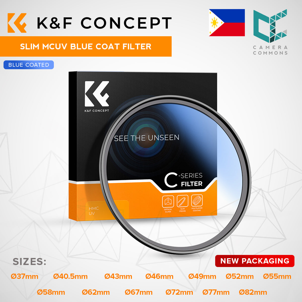 CLEARANCE KF FILTER UV FILTER, SLIM BLUE MULTICOATED 62MM
