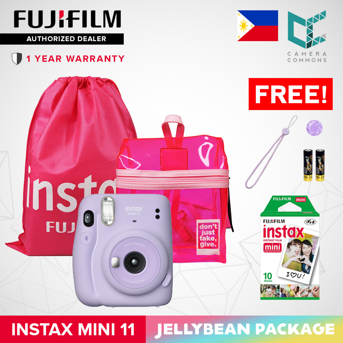 FUJIFILM Instax Mini 11 Instant Camera Jelly Bean Package | OFFICIAL Fujifilm PH | 1 Year Local Warranty | with AA Batteries